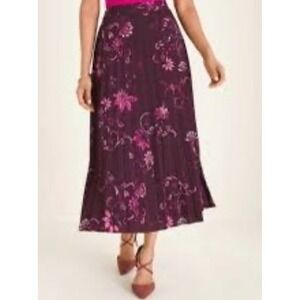 Chico's Purple Floral Pleated Midi Skirt Pink Paisley A-Line Lined Size 0 S/M